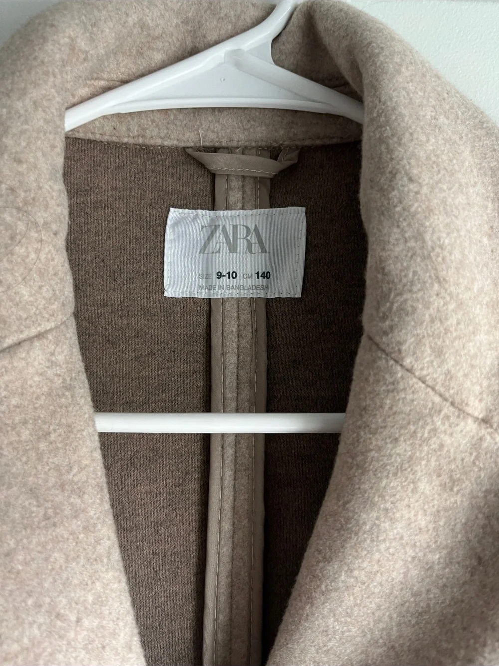 Zara Light Beige Girls' Single-Breasted Pea Coat